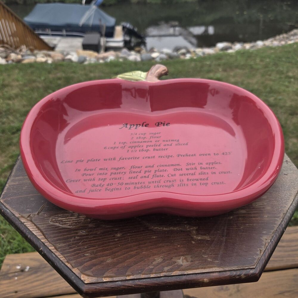 Vintage Harvest Ceramic Red Apple Shaped Oven Proof Apple Pie Recipe Dish Plate